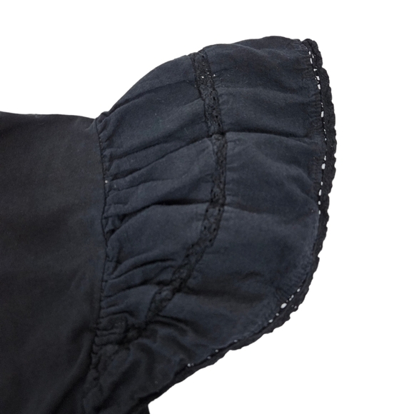 Zara Black Eyelet Ruffle Sleeve Poplin Top Tee-Shirt Size 9 Girl's i82 - Picture 3 of 7